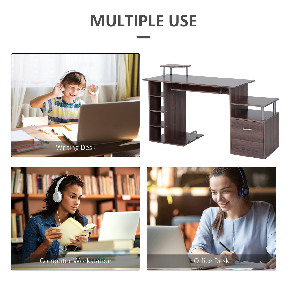 easycomfort easycomfort scrivania per computer da camera e ufficio con cassetto e scaffale in legno 152x60x88cm marrone ean 8054111843164