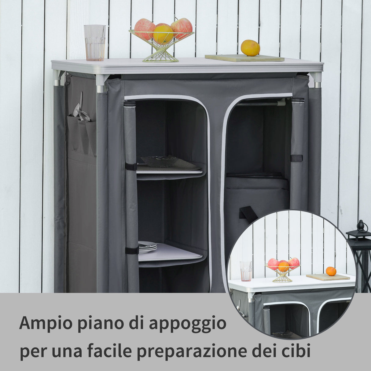 easycomfort easycomfort cucina da campeggio in alluminio con doppio armadietto 3 mensole e sacca di trasporto