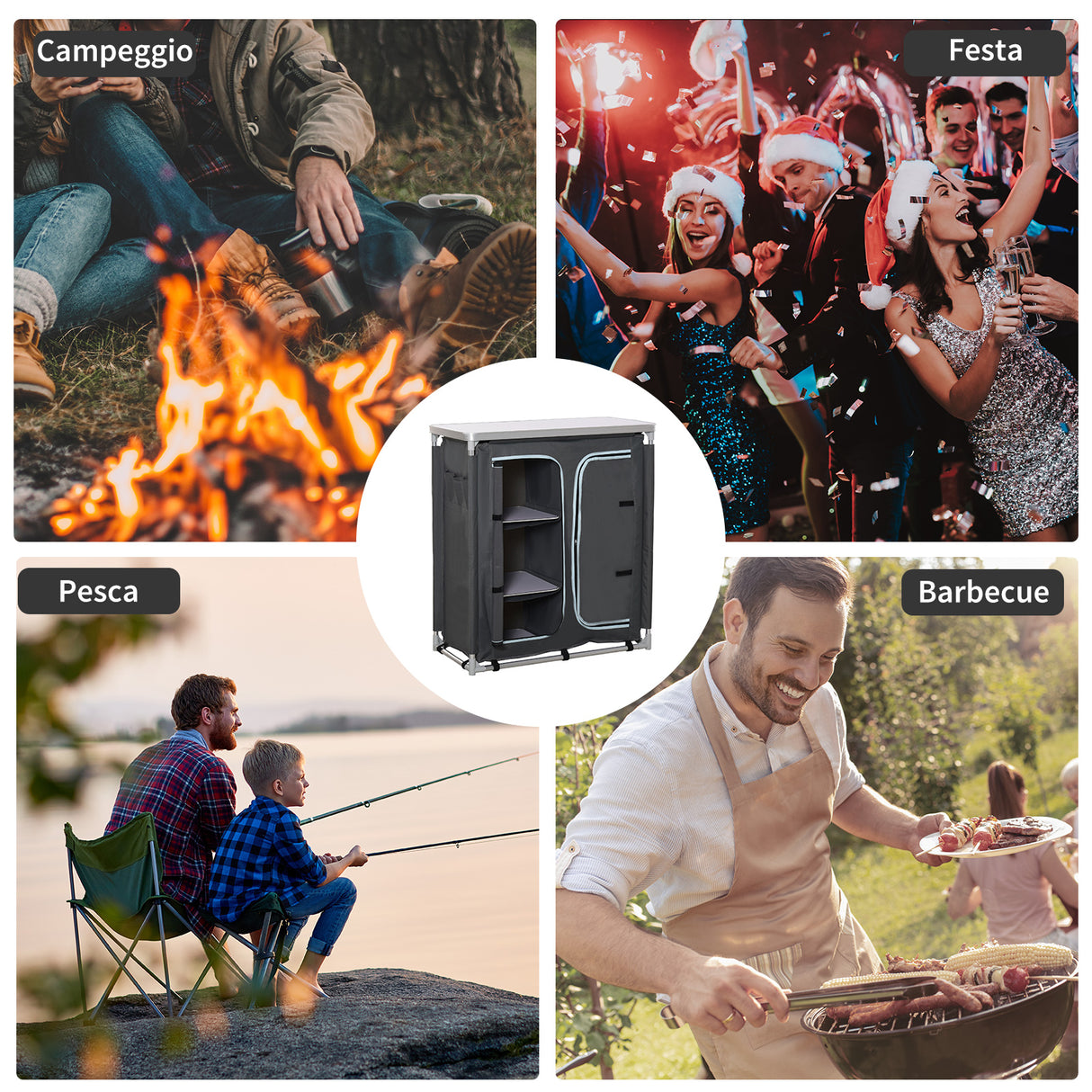 easycomfort easycomfort cucina da campeggio in alluminio con doppio armadietto 3 mensole e sacca di trasporto