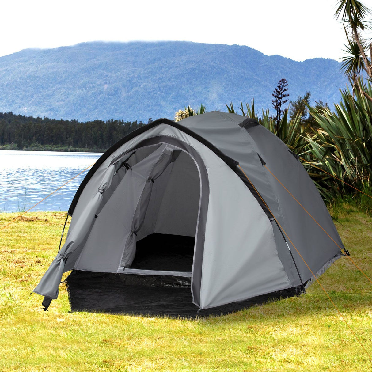 easycomfort easycomfort tenda da campeggio 4 posti impermeabile con vestibolo e finestre grigio