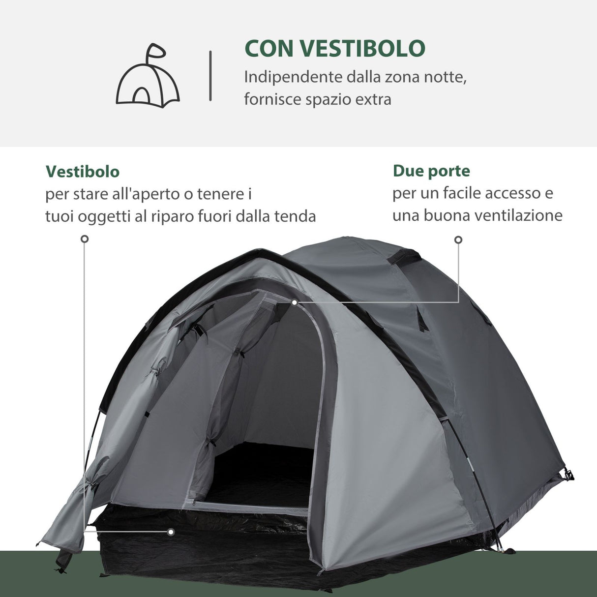 easycomfort easycomfort tenda da campeggio 4 posti impermeabile con vestibolo e finestre grigio