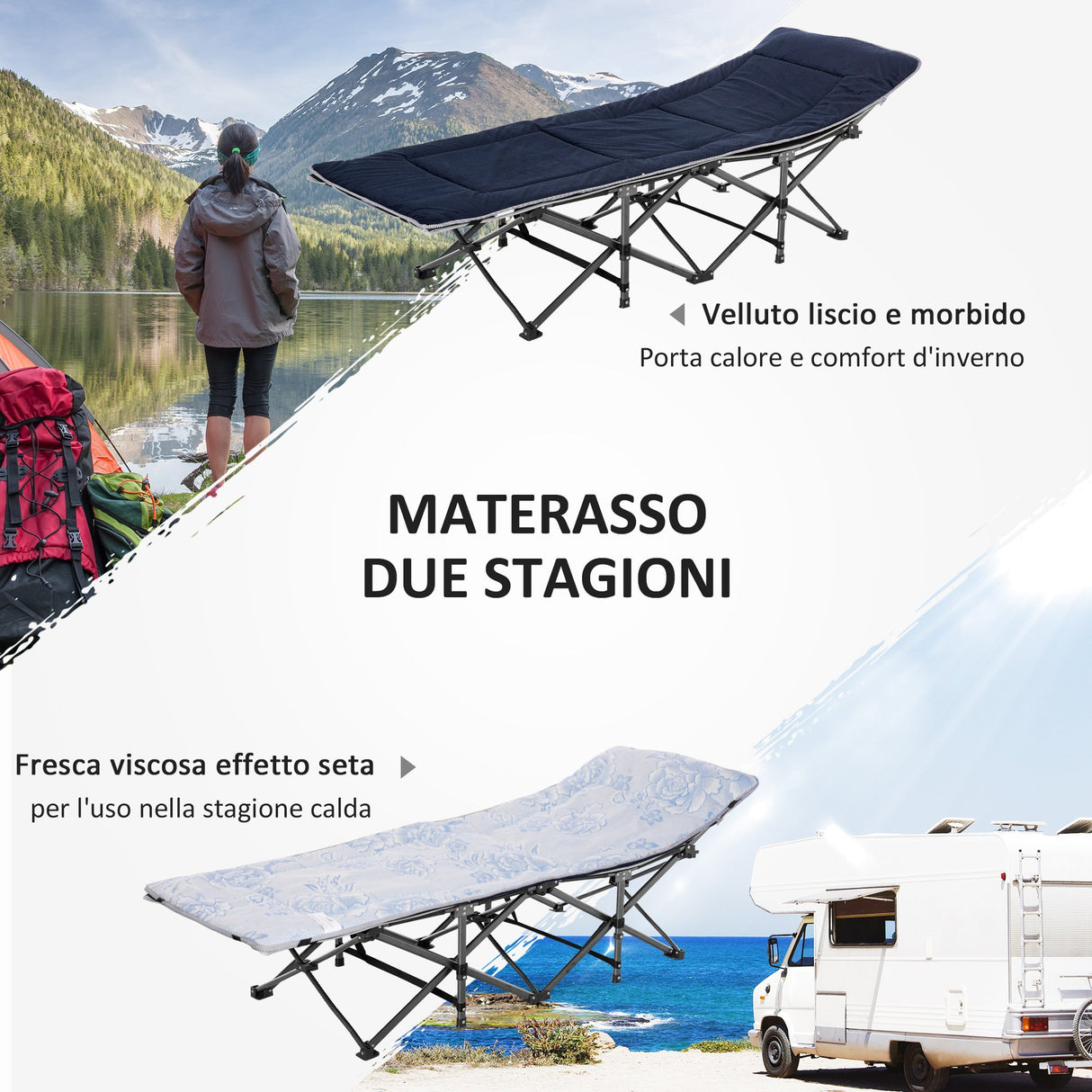 easycomfort lettino pieghevole da campeggio per adulti con cuscino e borsa trasporto 188x64.5x53cm blu