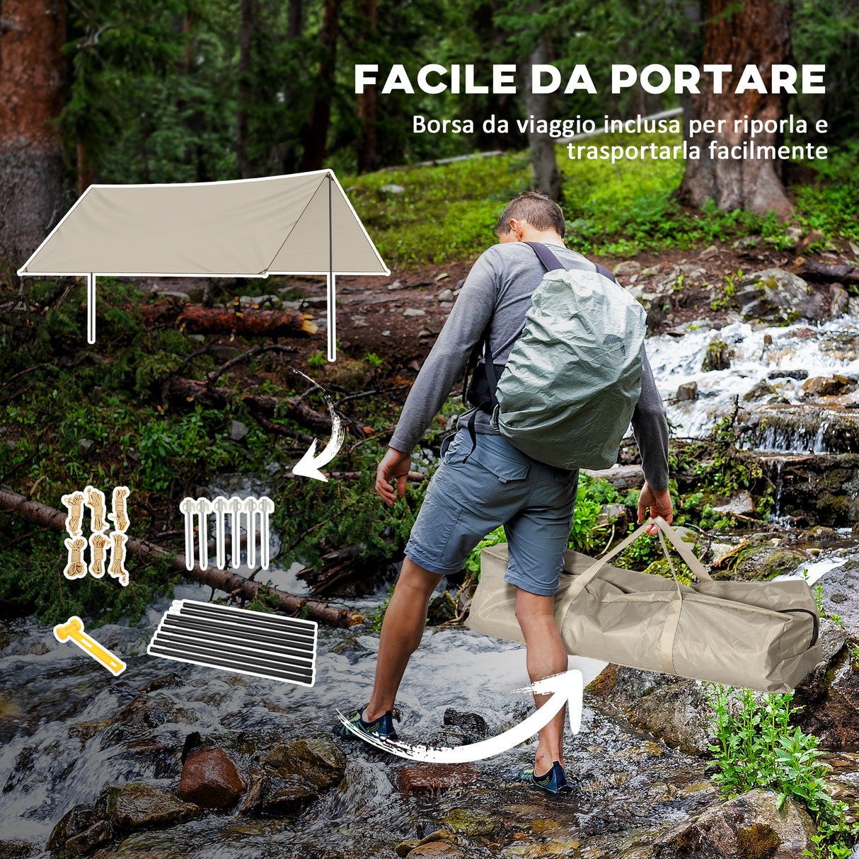 easycomfort telo ombreggiante protettivo in tessuto oxford con borsa funi picchetti e aste incluse 300x500x240 cm