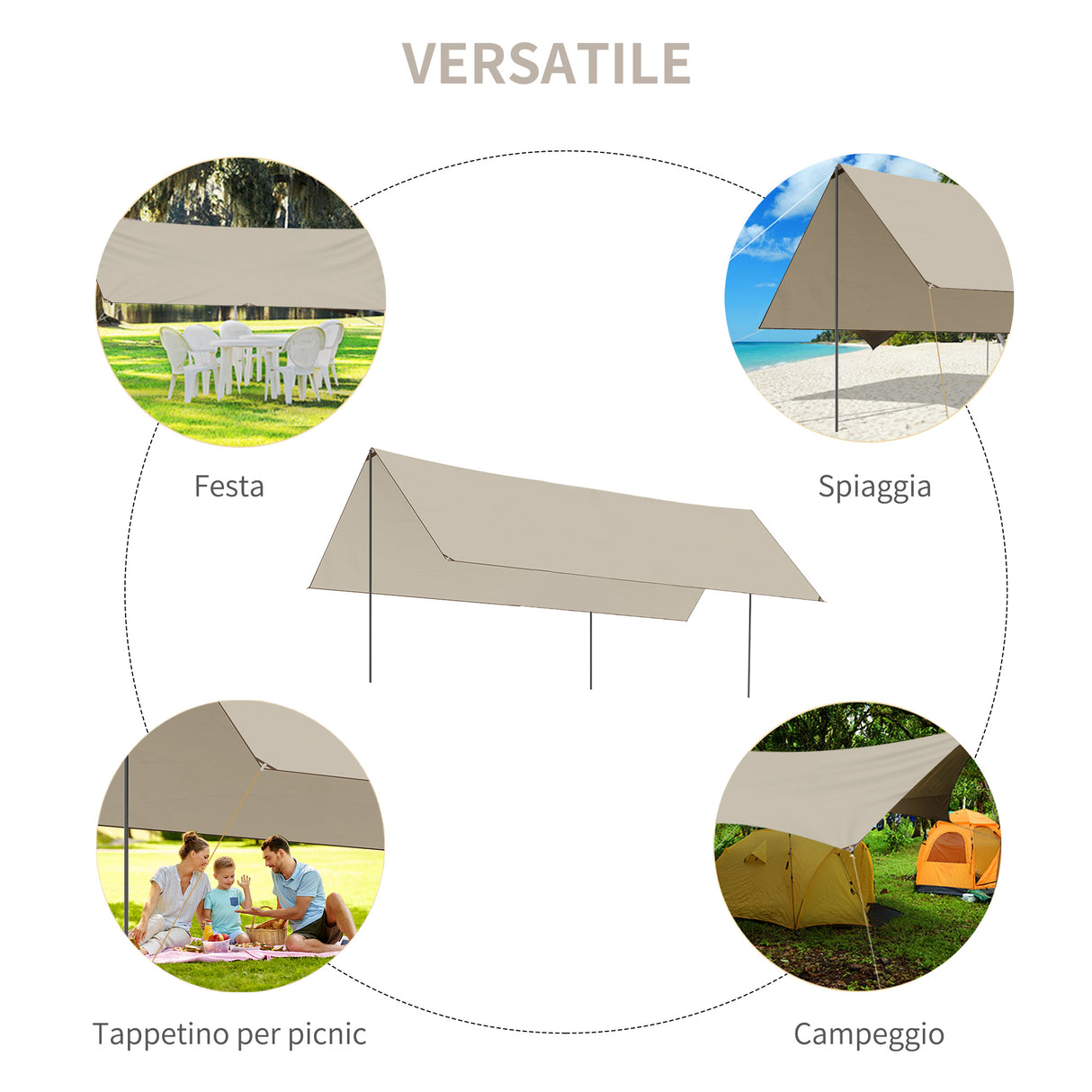 easycomfort telo ombreggiante protettivo in tessuto oxford con borsa funi picchetti e aste incluse 300x500x240 cm
