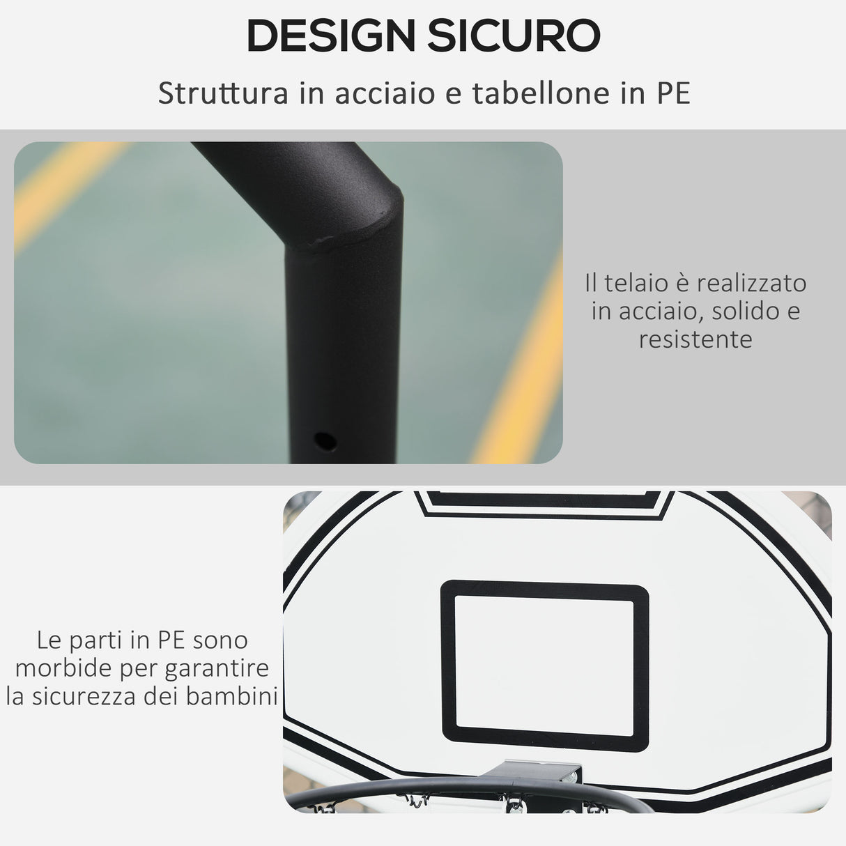 easycomfort canestro basket per bambini ad altezza regolabile 132.5 161.5 cm con base riempibile e ruote multicolore