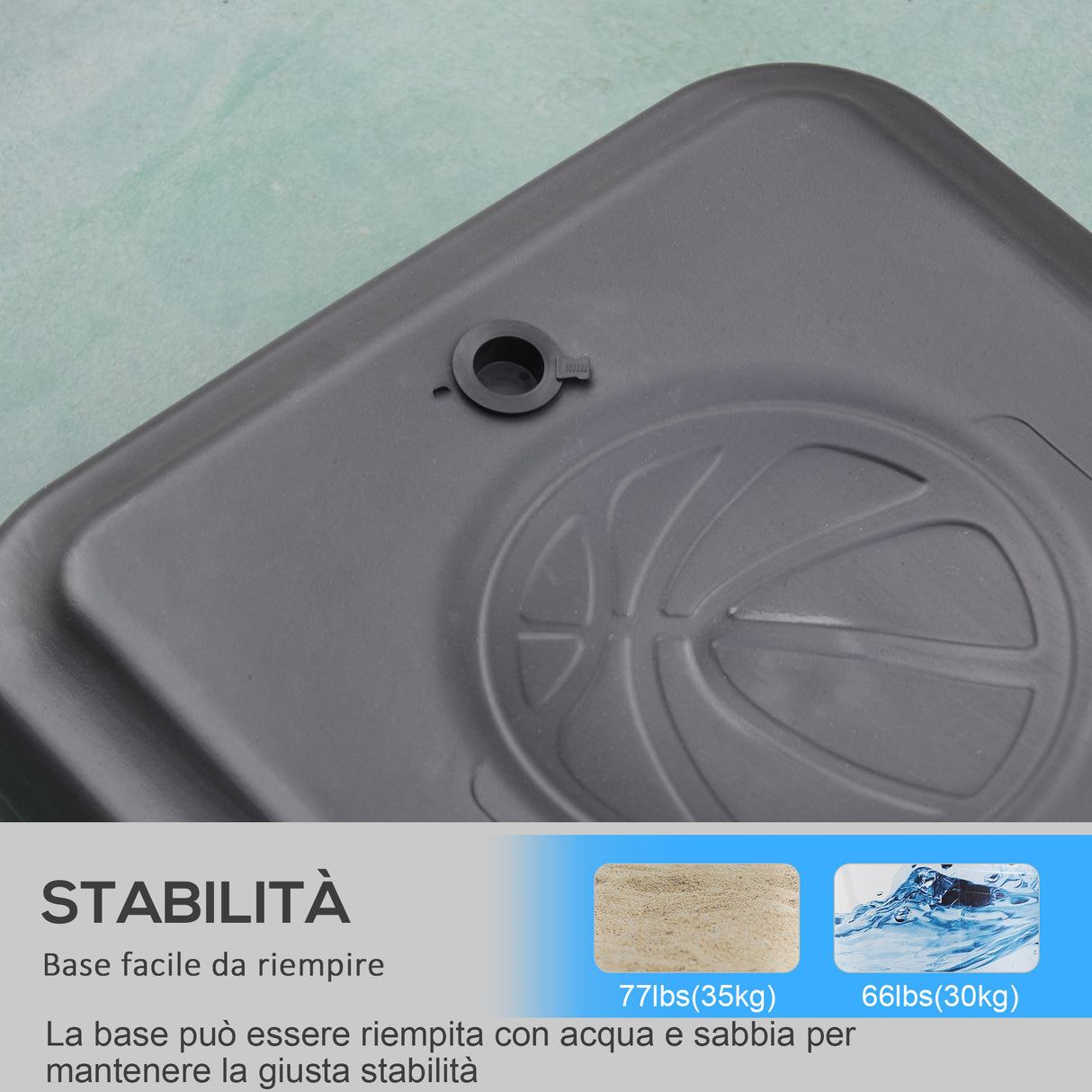 easycomfort canestro basket per bambini ad altezza regolabile 132.5 161.5 cm con base riempibile e ruote multicolore