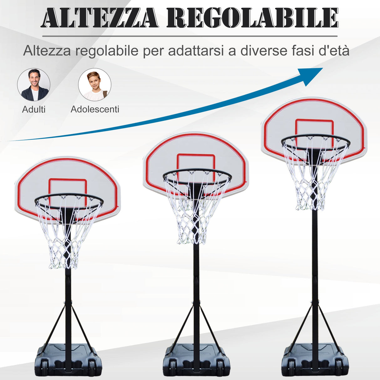 easycomfort canestro da basket da esterno con supporto e altezza regolabile in acciaio