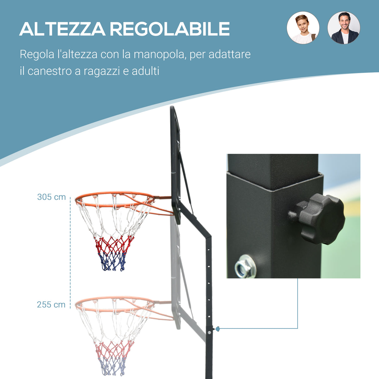 easycomfort easycomfort canestro basket per adulti con altezza regolabile 302 352cm struttura in acciaio pe e pvc nero