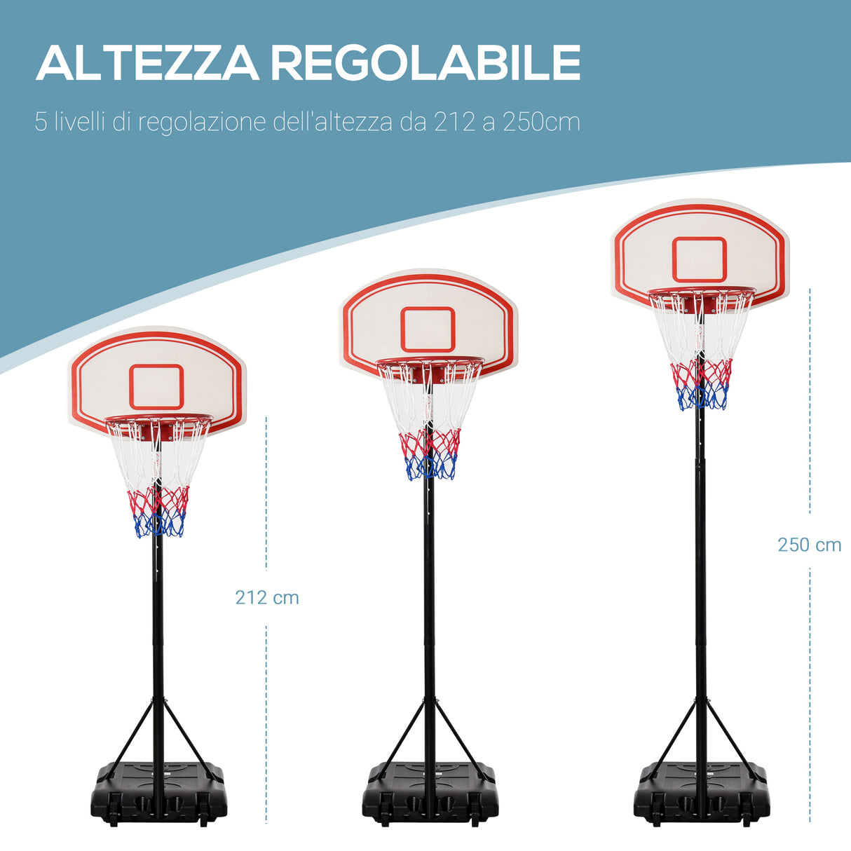 easycomfort canestro basket altezza regolabile 5 livelli 175 215cm struttura metallo con ruote nero