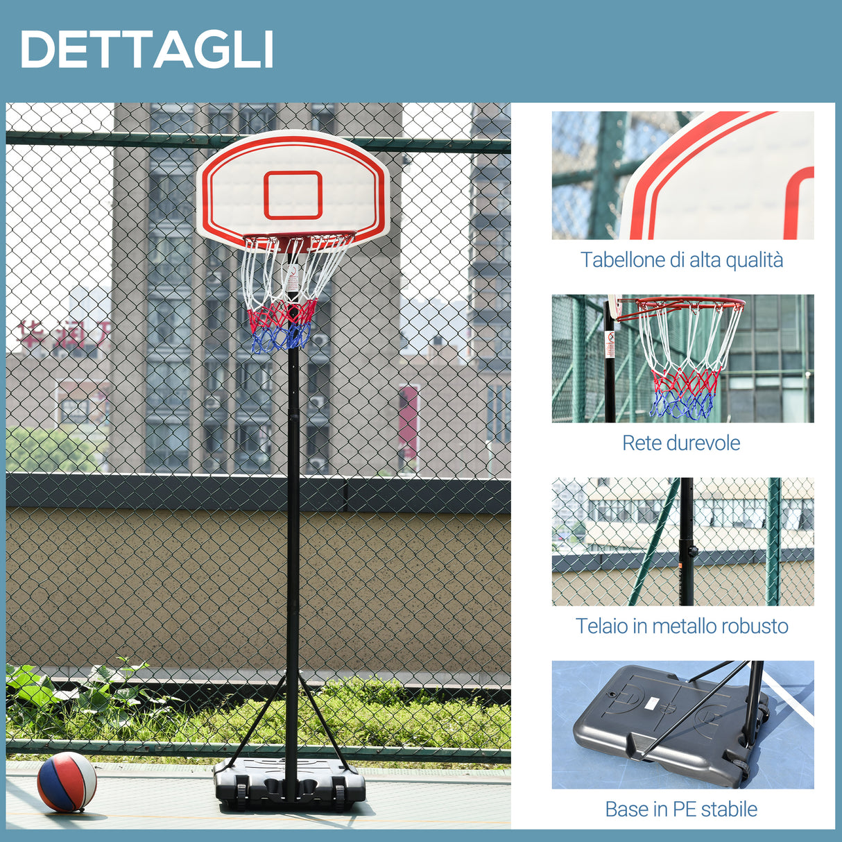 easycomfort canestro basket altezza regolabile 5 livelli 175 215cm struttura metallo con ruote nero