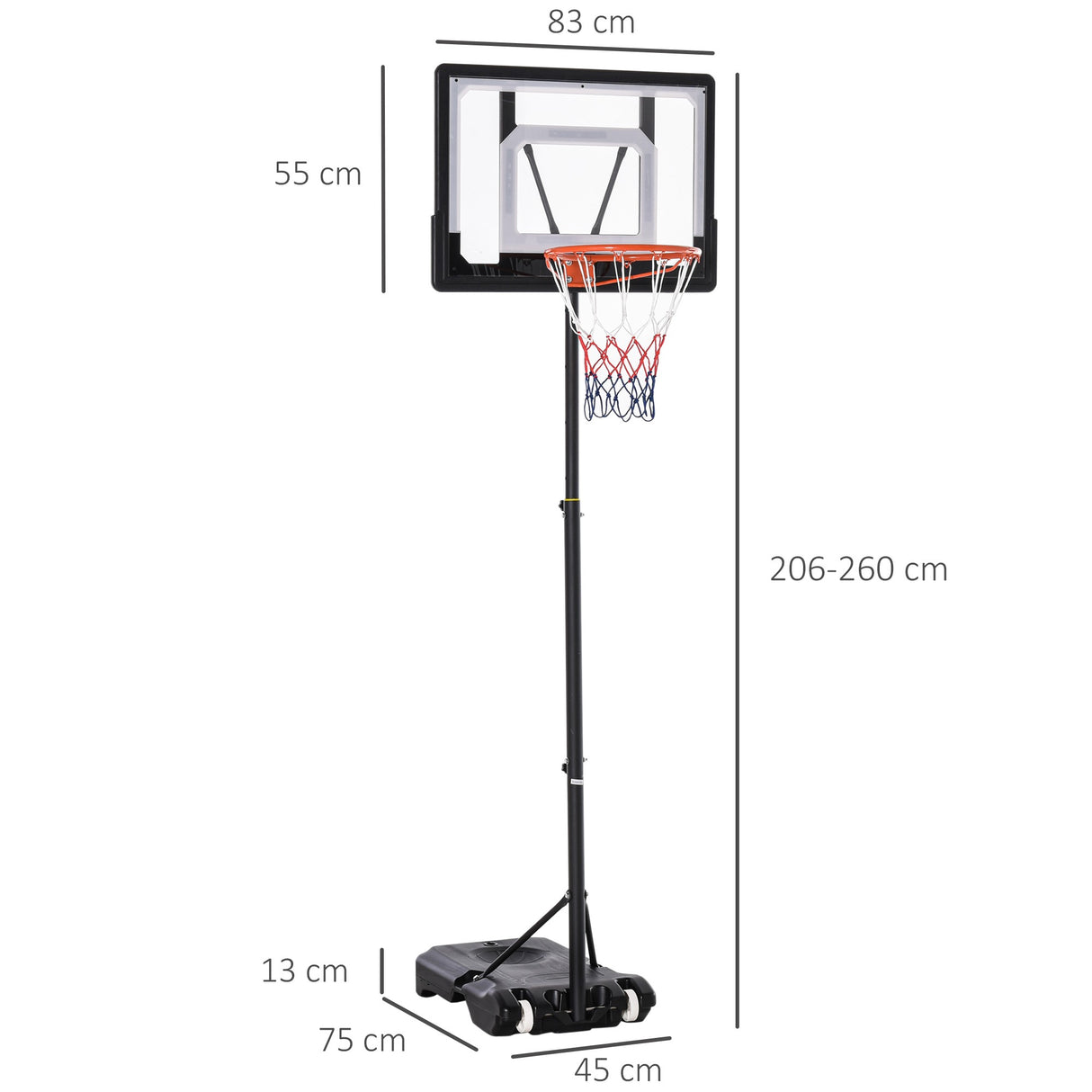 easycomfort canestro basket altezza regolabile 160 210cm struttura in acciaio e base con ruote