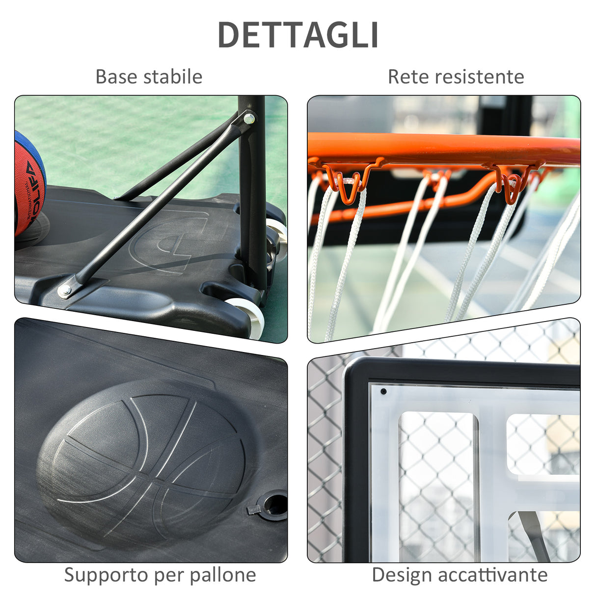 easycomfort canestro basket altezza regolabile 160 210cm struttura in acciaio e base con ruote