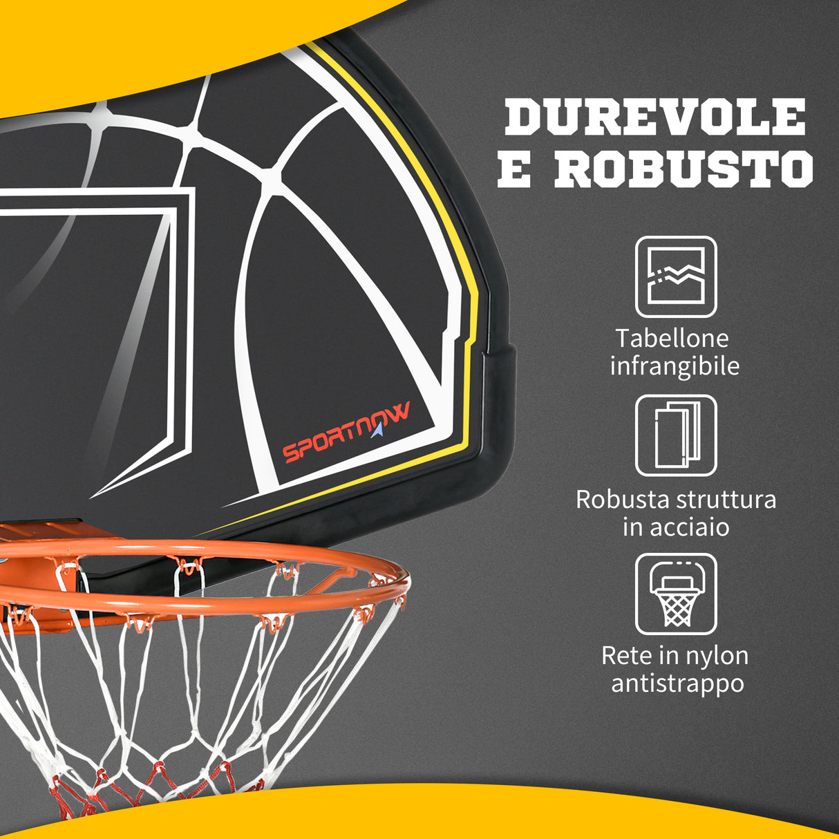 easycomfort canestro basket per bambini e adulti da indoor e outdoor in acciaio e pe 110x90x70 cm nero e giallo 36766