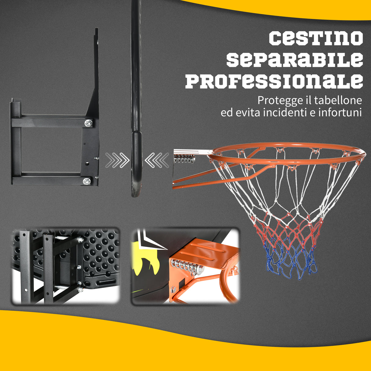 easycomfort canestro basket per bambini e adulti da indoor e outdoor in acciaio e pe 110x90x70 cm nero e giallo 36766