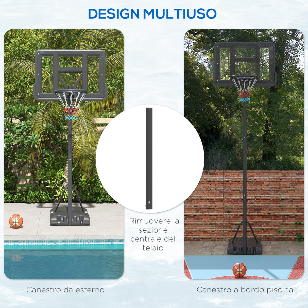 easycomfort canestro basket ad altezza regolabile per giardino e piscina con base riempibile 110x75x195 370 cm nero