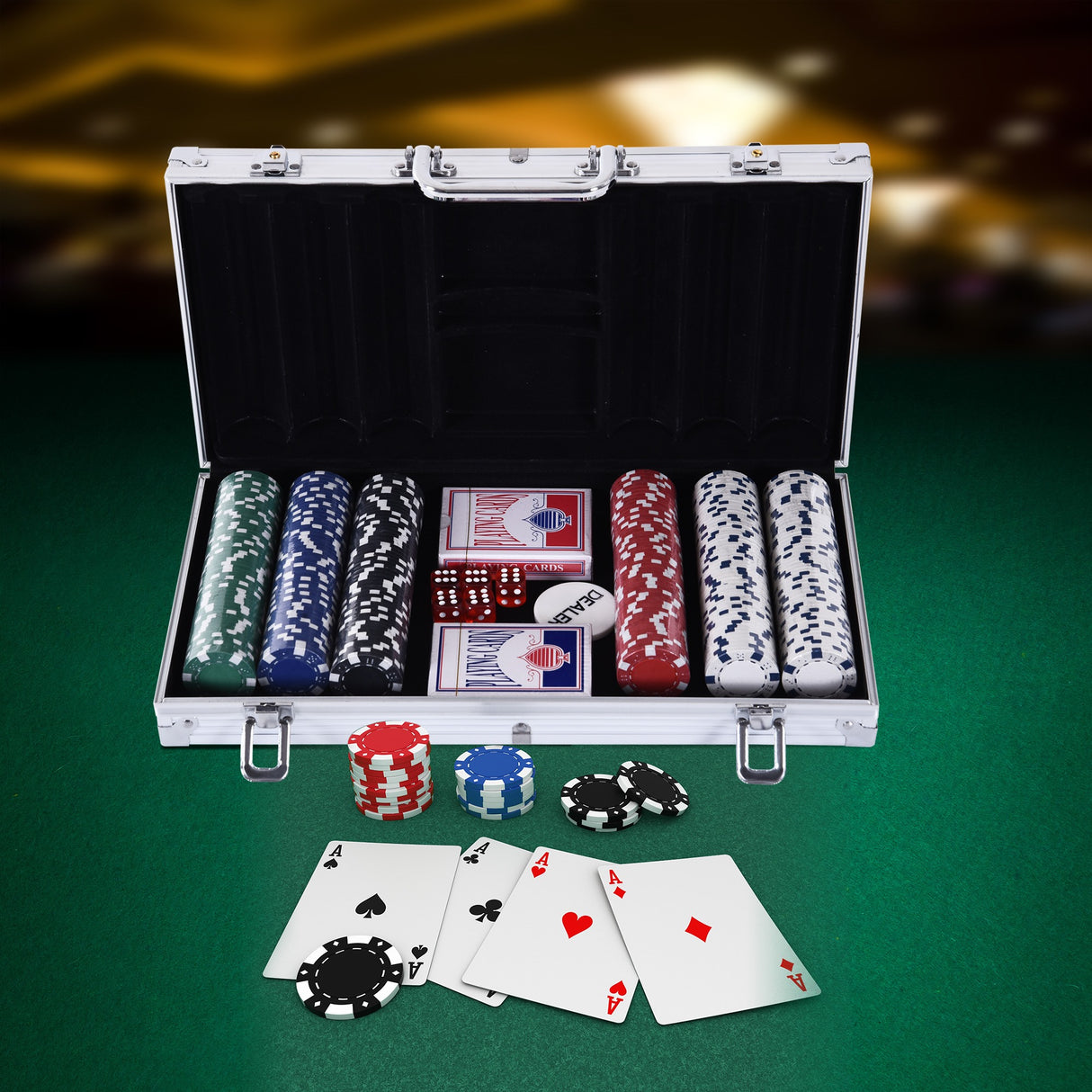 easycomfort valigetta poker professionale in alluminio set con 300 fiches e 2 mazzi per texas hold em e blackjack