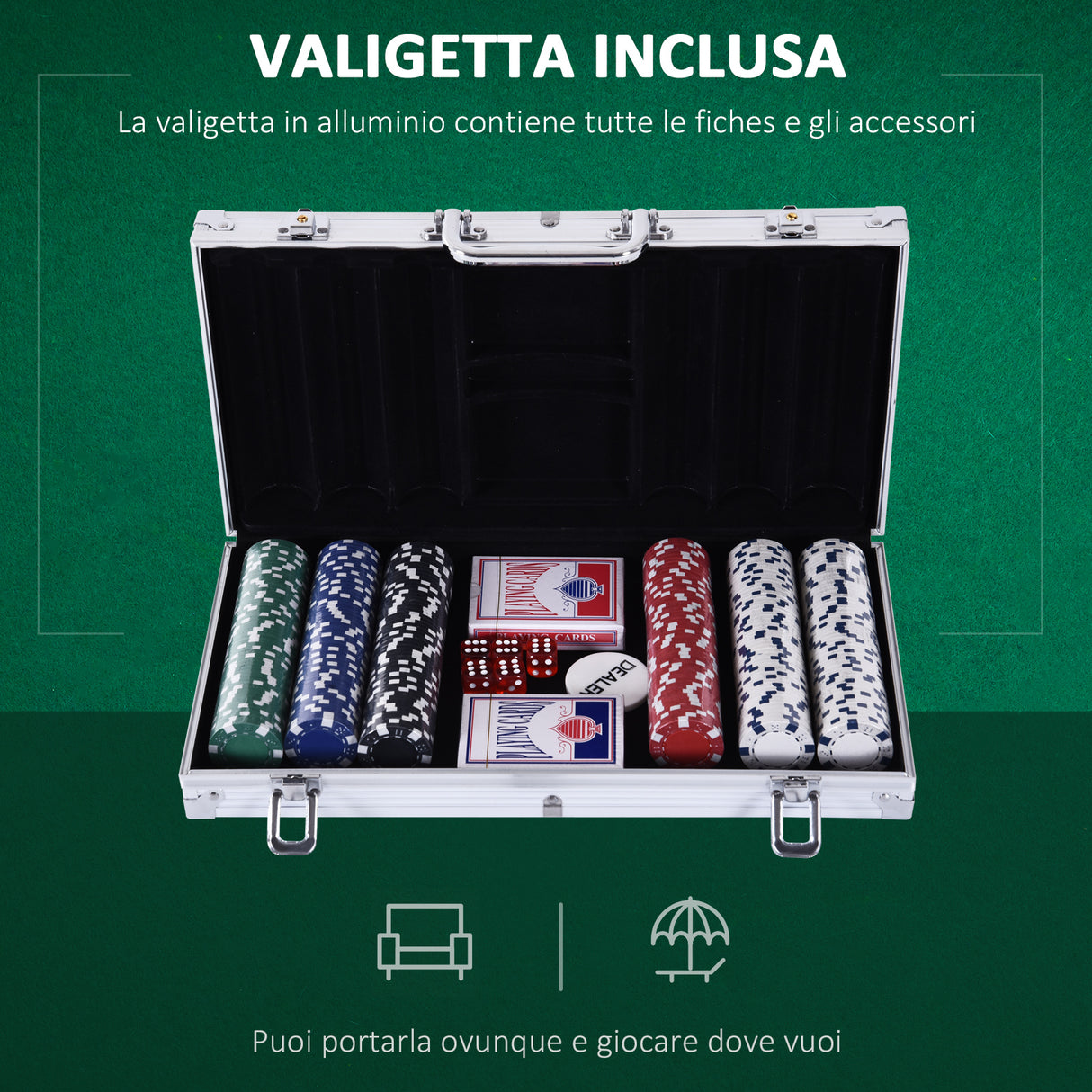 easycomfort valigetta poker professionale in alluminio set con 300 fiches e 2 mazzi per texas hold em e blackjack