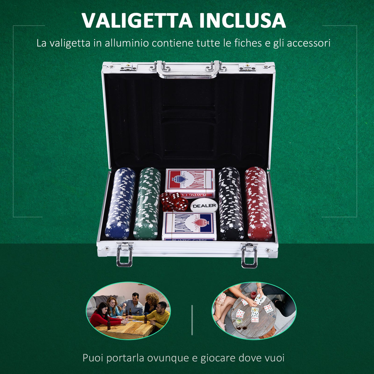 easycomfort valigetta poker professionale in alluminio set con 200 fiches e 2 mazzi per texas hold em e blackjack