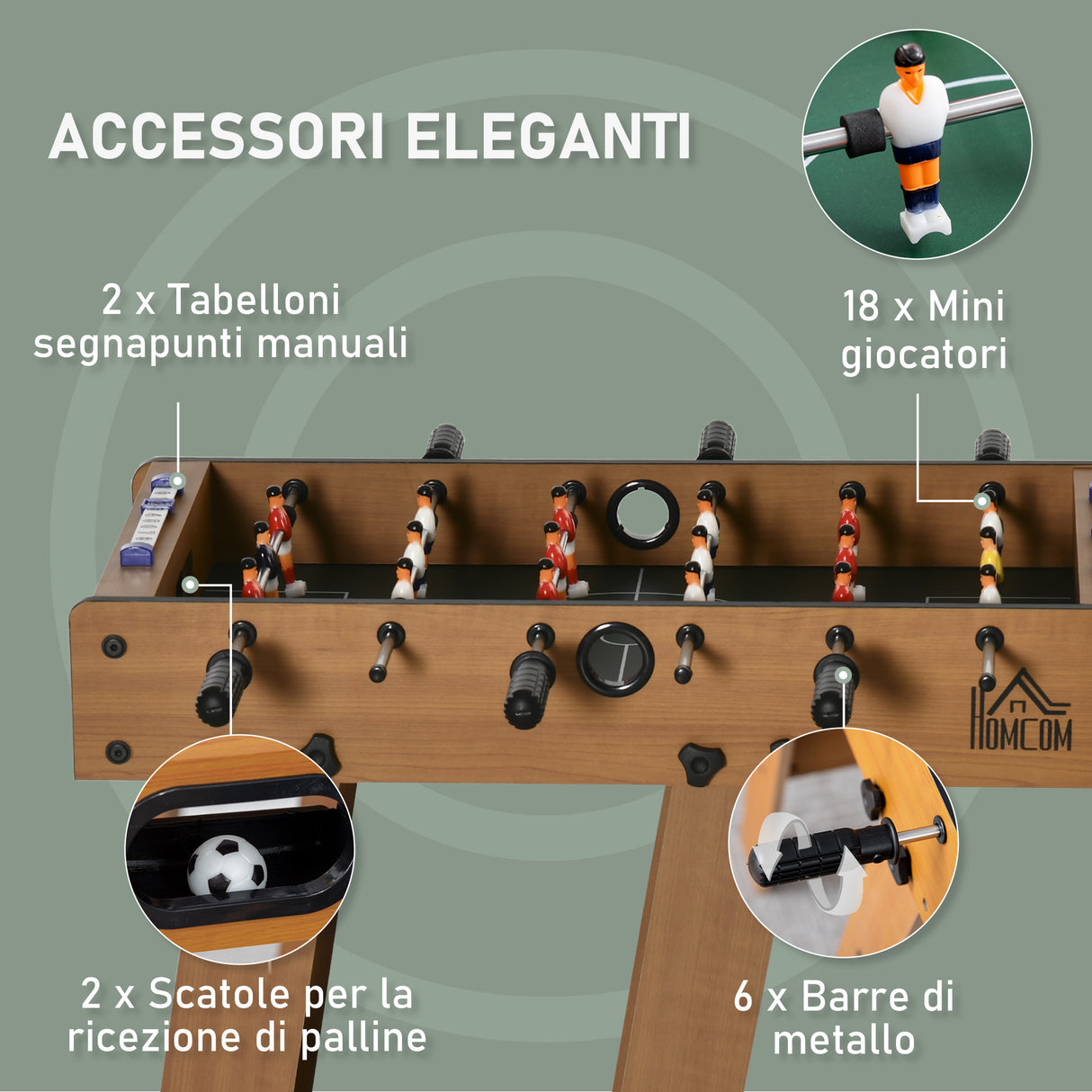 easycomfort calcio balilla pieghevole in legno con 6 aste 18 giocatori e segnapunti 69x37x70cm