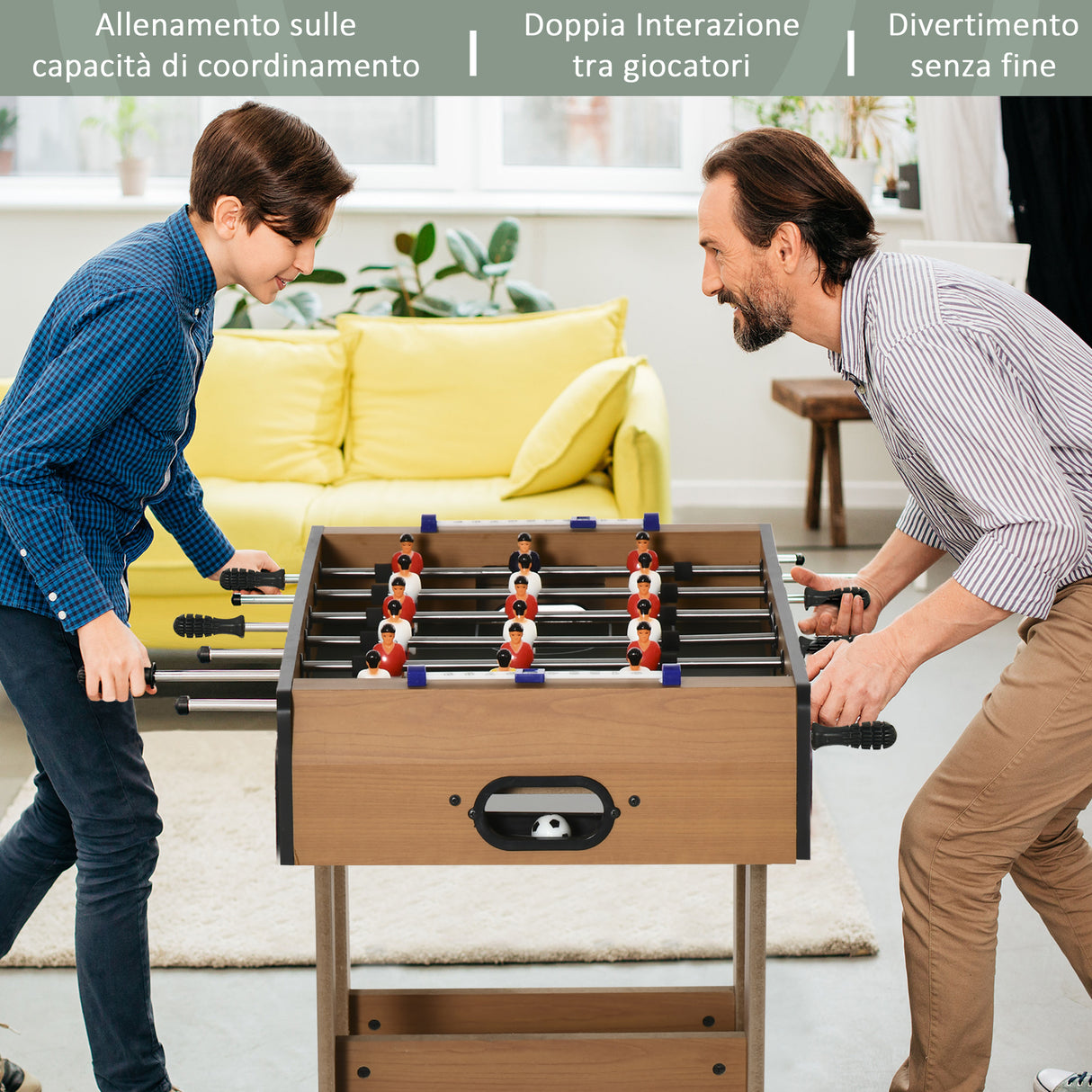 easycomfort calcio balilla pieghevole in legno con 6 aste 18 giocatori e segnapunti 69x37x70cm