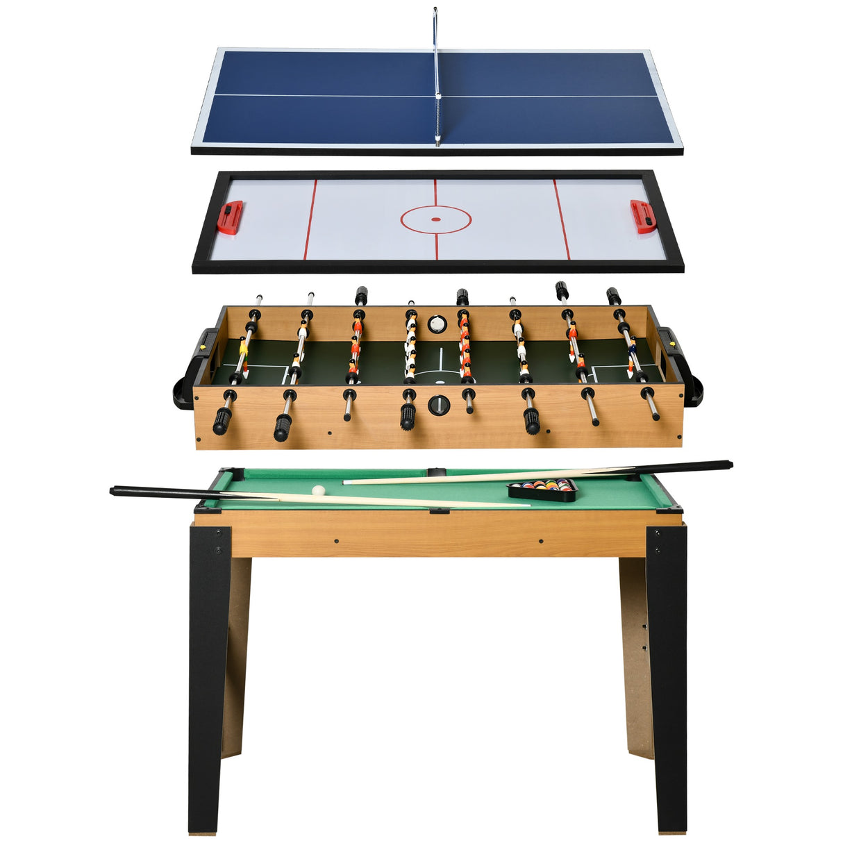 easycomfort tavolo multigioco 4 in 1 con calcio balilla biliardo ping pong e hockey da tavolo 107x61x84.5cm