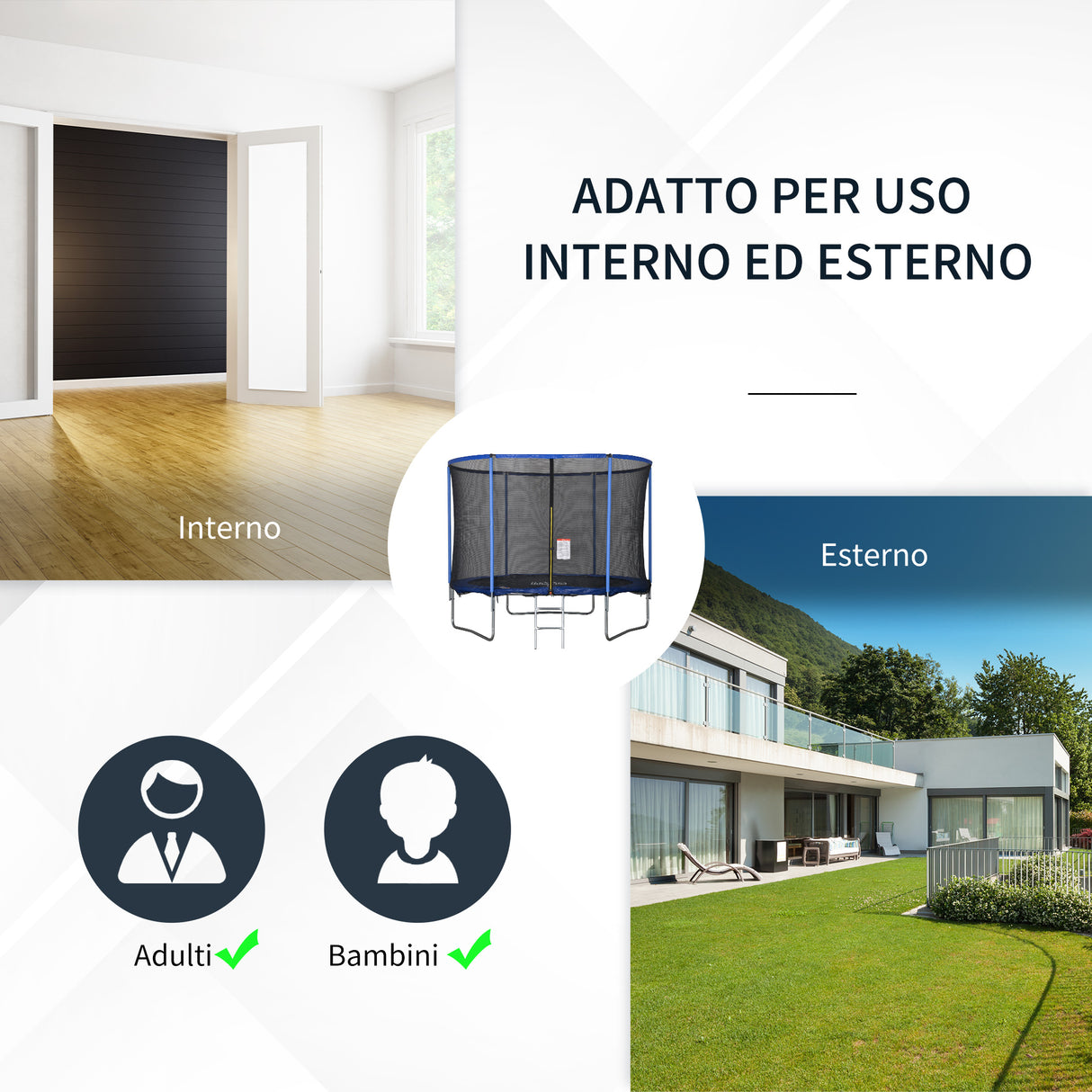 easycomfort easycomfort tappeto elastico per bambini e adulti con rete e bordo imbottito giochi da giardino e casa 244x240cm blu e nero ean 8054144139517