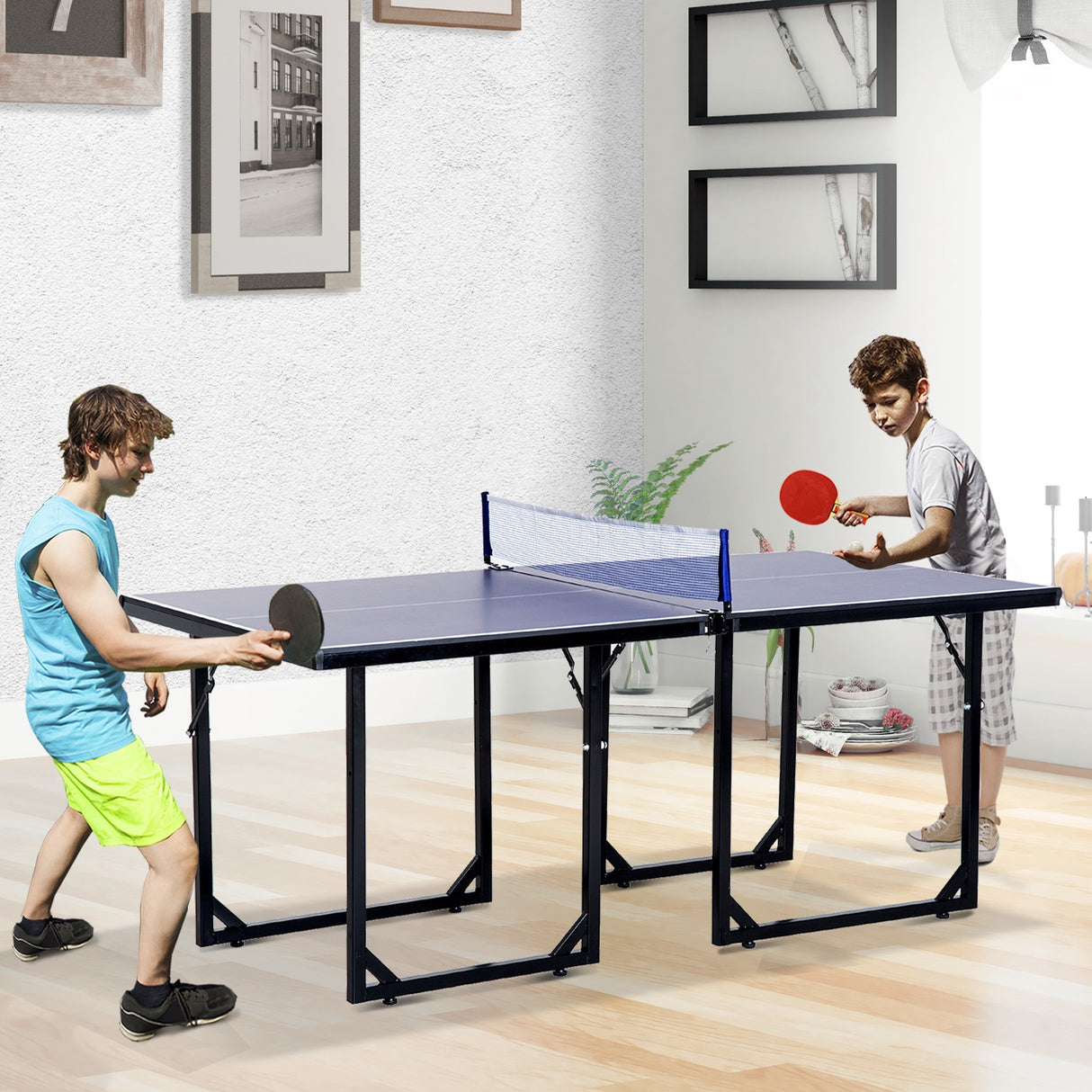 easycomfort easycomfort tavolo da ping pong pieghevole e salvaspazio con rete da gioco per interno in acciaio e mdf 182x91x76cm blu