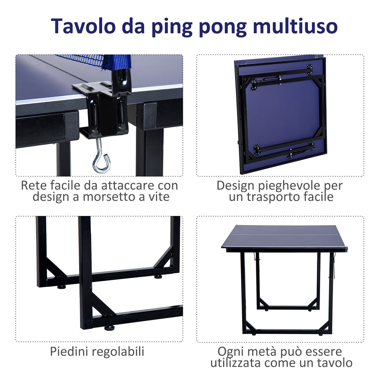 easycomfort easycomfort tavolo da ping pong pieghevole e salvaspazio con rete da gioco per interno in acciaio e mdf 182x91x76cm blu