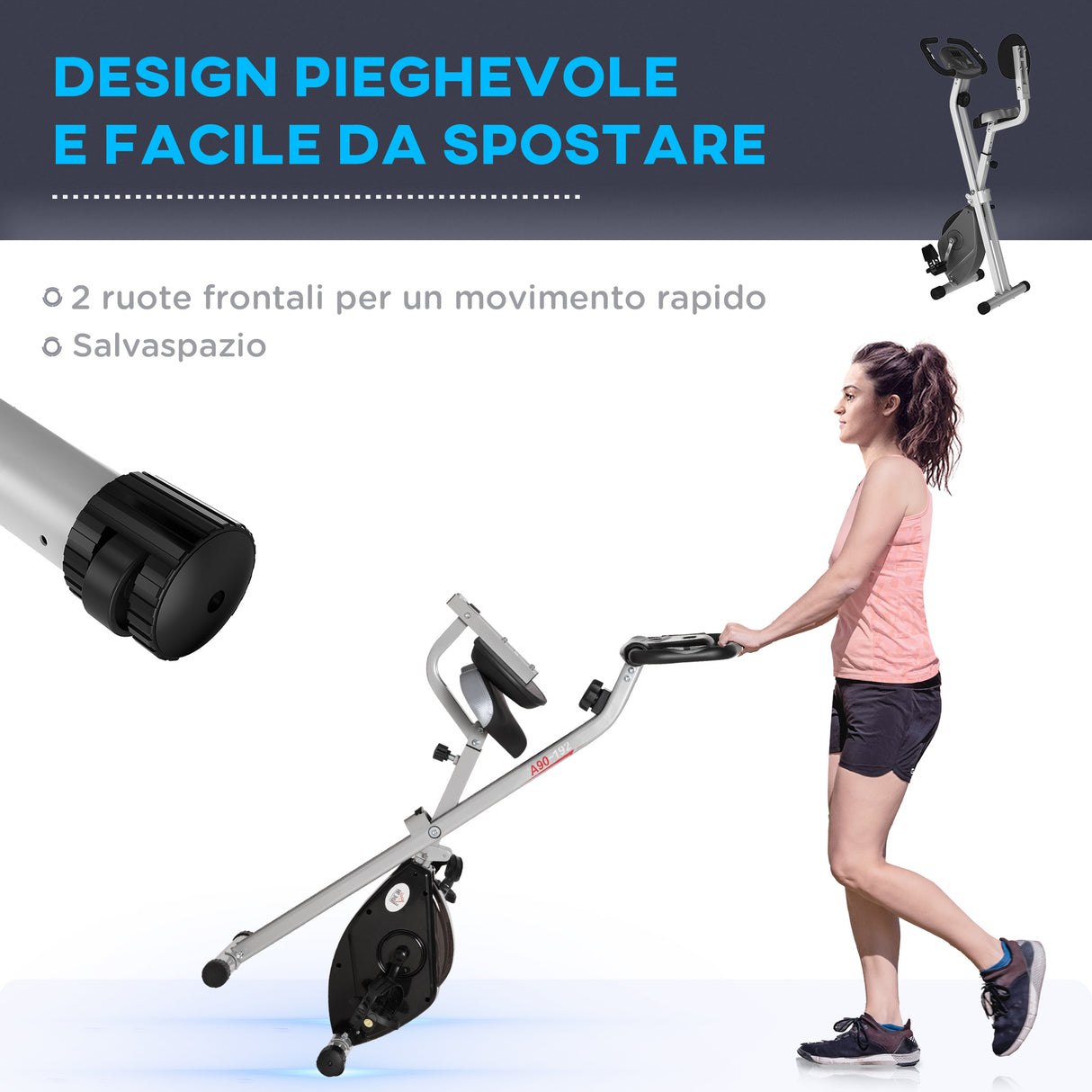 easycomfortsoozier cyclette da camera pieghevole 5 posizioni e 8 livelli di resistenza 43x97x109cm