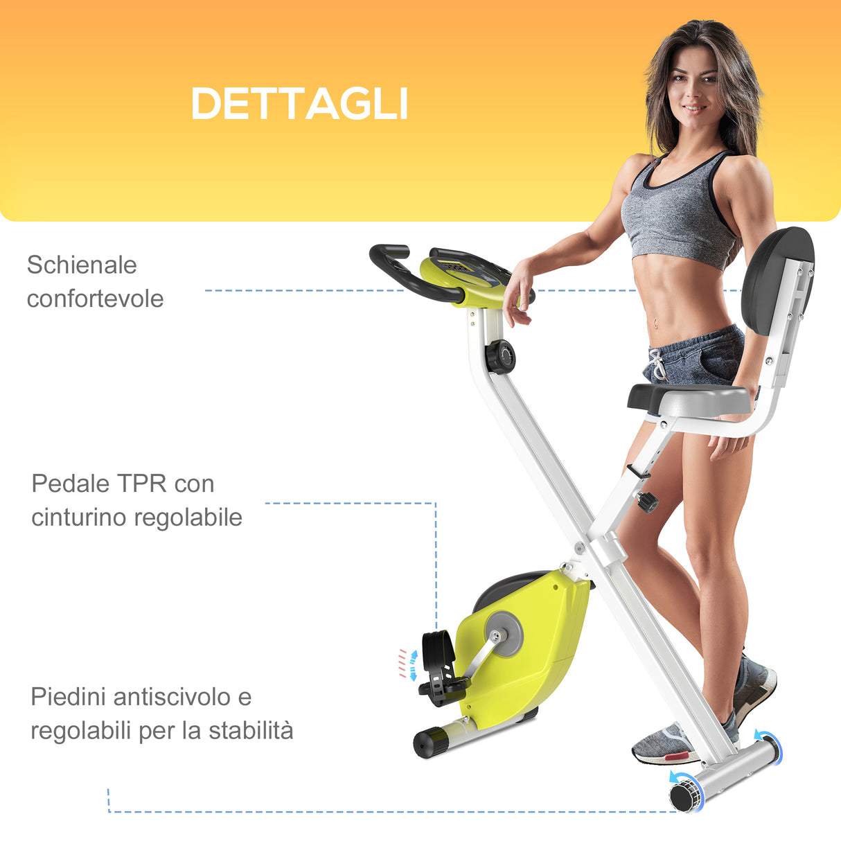 easycomfort easycomfort cyclette magnetica pieghevole con altezza e intensita regolabile schermo lcd gialla