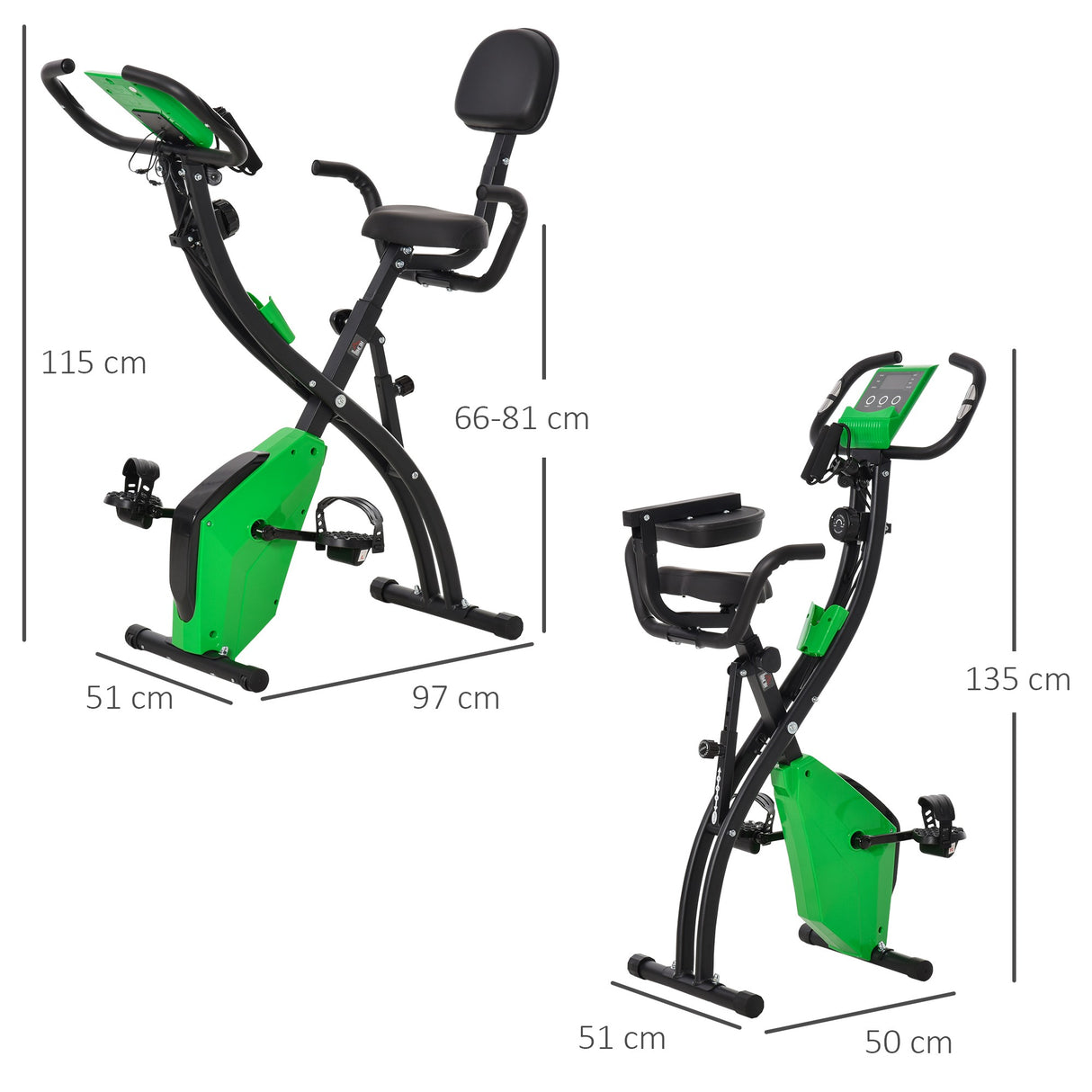 easycomfort easycomfort cyclette pieghevole 2 in 1 resistenza magnetica regolabile 8 livelli bici da fitness con sensore di frequenza cardiaca elastici per braccia schermo lcd verde