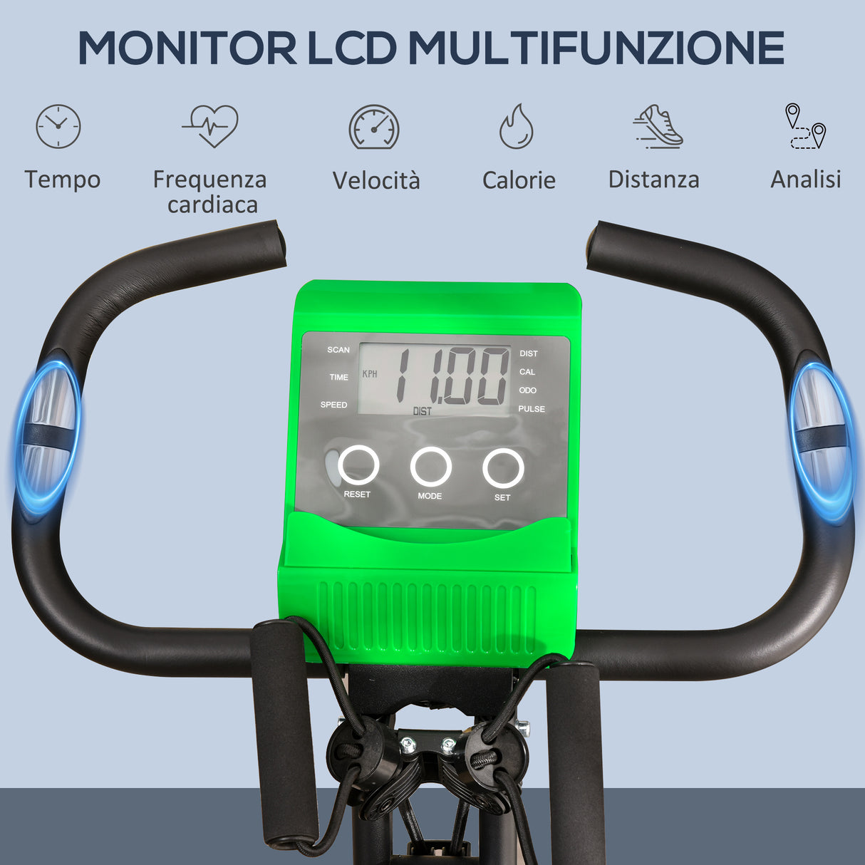 easycomfort easycomfort cyclette pieghevole 2 in 1 resistenza magnetica regolabile 8 livelli bici da fitness con sensore di frequenza cardiaca elastici per braccia schermo lcd verde