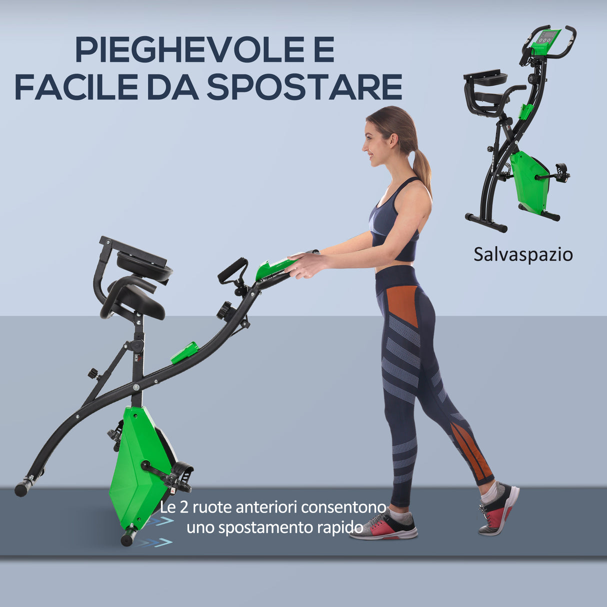easycomfort easycomfort cyclette pieghevole 2 in 1 resistenza magnetica regolabile 8 livelli bici da fitness con sensore di frequenza cardiaca elastici per braccia schermo lcd verde