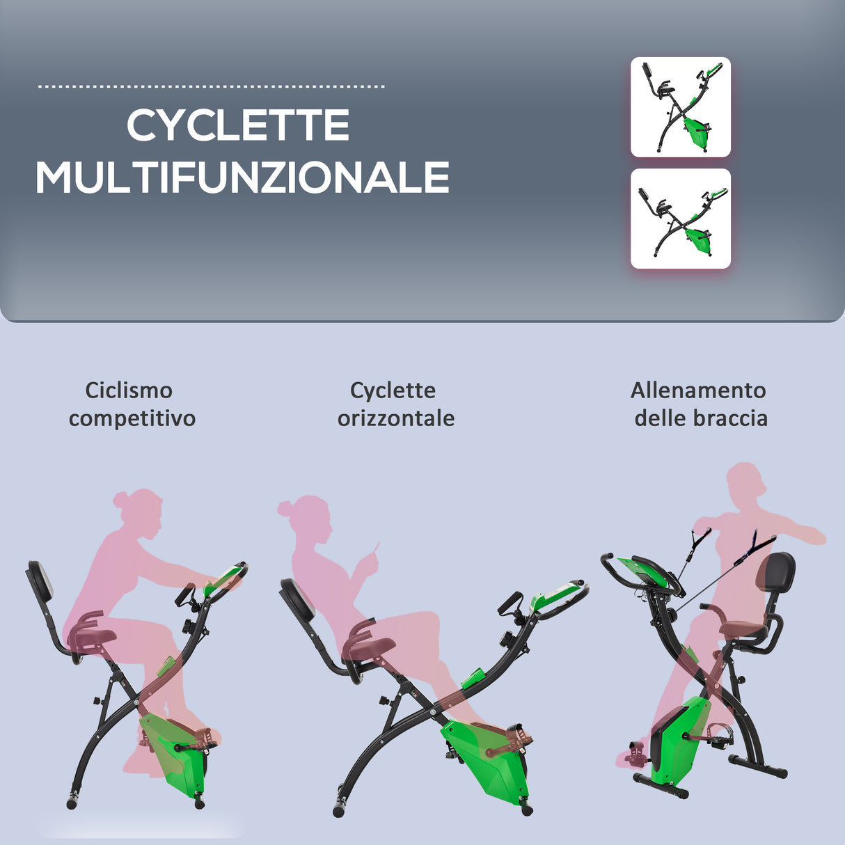 easycomfort easycomfort cyclette pieghevole 2 in 1 resistenza magnetica regolabile 8 livelli bici da fitness con sensore di frequenza cardiaca elastici per braccia schermo lcd verde