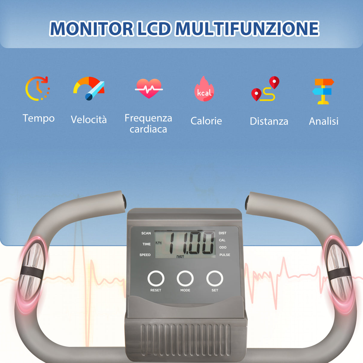 easycomfort easycomfort cyclette pieghevole 2 in 1 resistenza magnetica regolabile 8 livelli bici da fitness con sensore di frequenza cardiaca elastici per braccia schermo lcd volano 2 5kg grigio