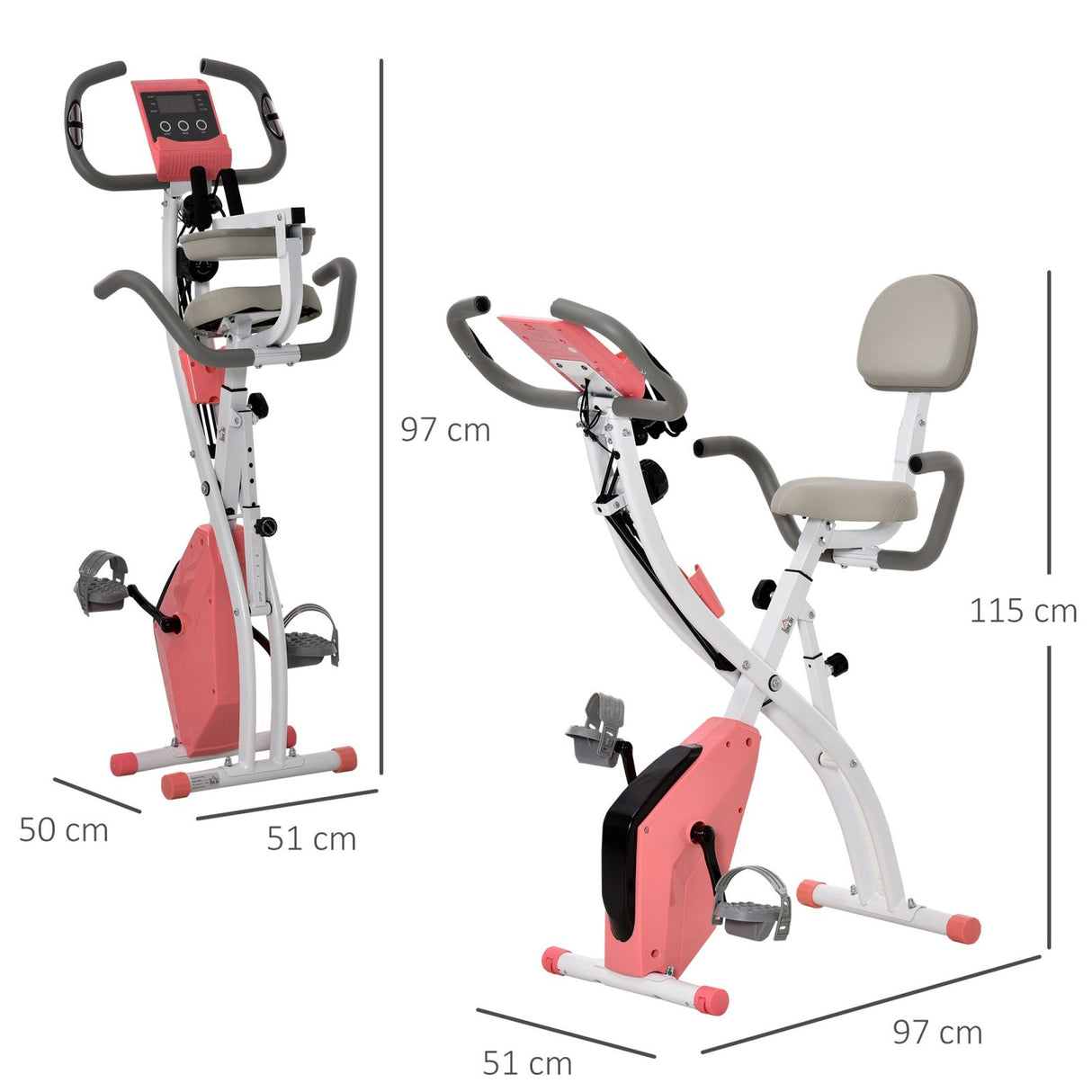 easycomfort cyclette pieghevole 2 in 1 resistenza regolabile su 8 livelli elastici per braccia e schermo lcd 97x51x115cm rosa