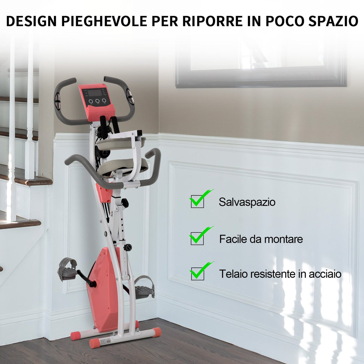 easycomfort cyclette pieghevole 2 in 1 resistenza regolabile su 8 livelli elastici per braccia e schermo lcd 97x51x115cm rosa