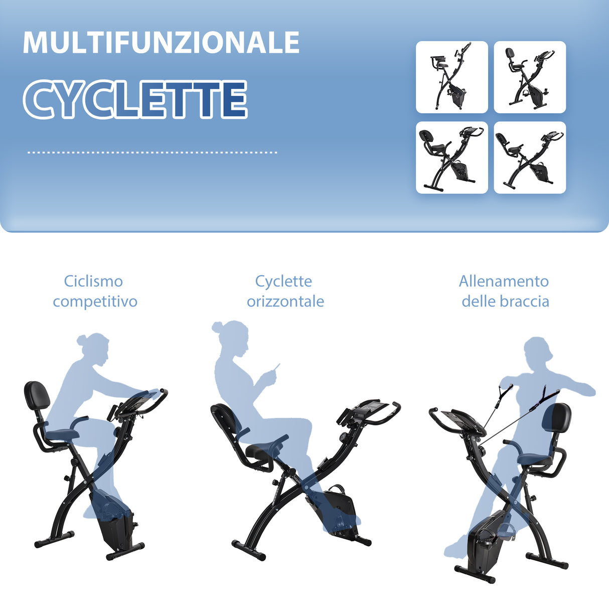 easycomfort easycomfort cyclette pieghevole in acciaio con maniglie e bande elastiche