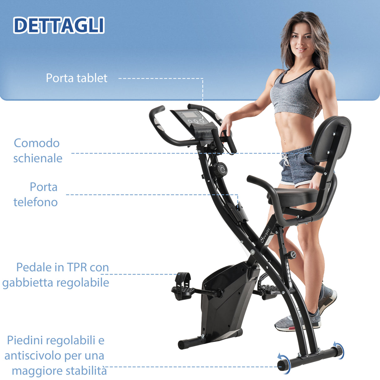 easycomfort easycomfort cyclette pieghevole in acciaio con maniglie e bande elastiche