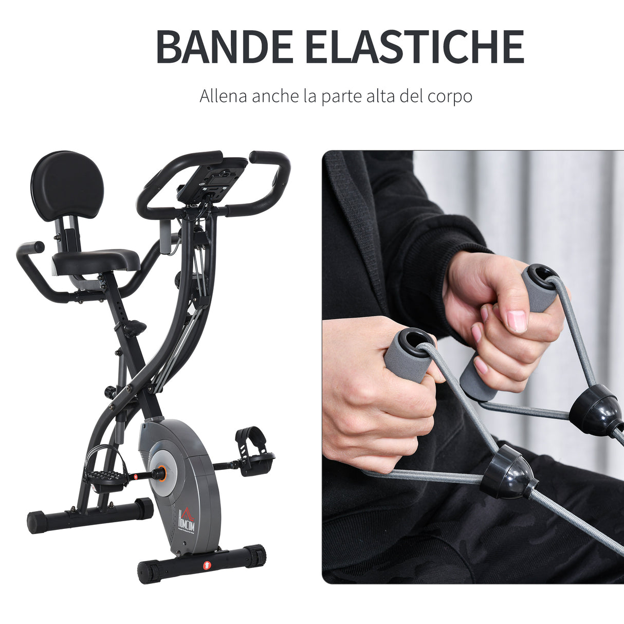 easycomfort easycomfort cyclette pieghevole con schienale bande elastiche e display lcd grigia