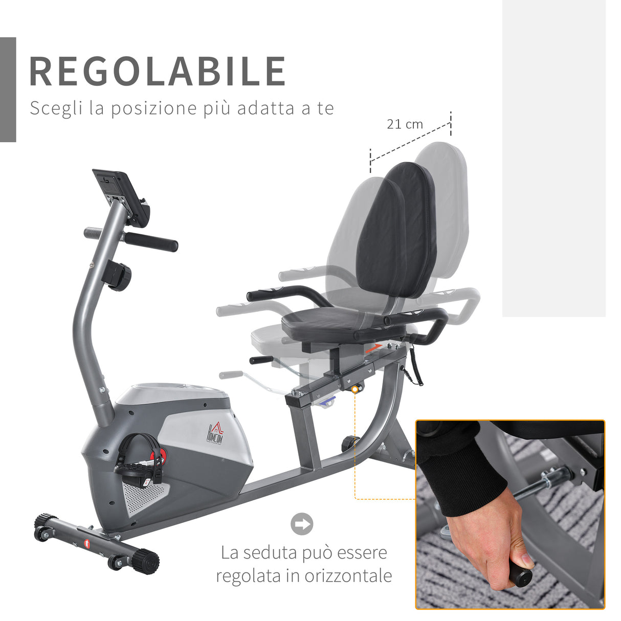 easycomfort easycomfort cyclette orizzontale con seduta regolabile 8 resistenze e monitor lcd 121 5 136x62 5x98cm grigio
