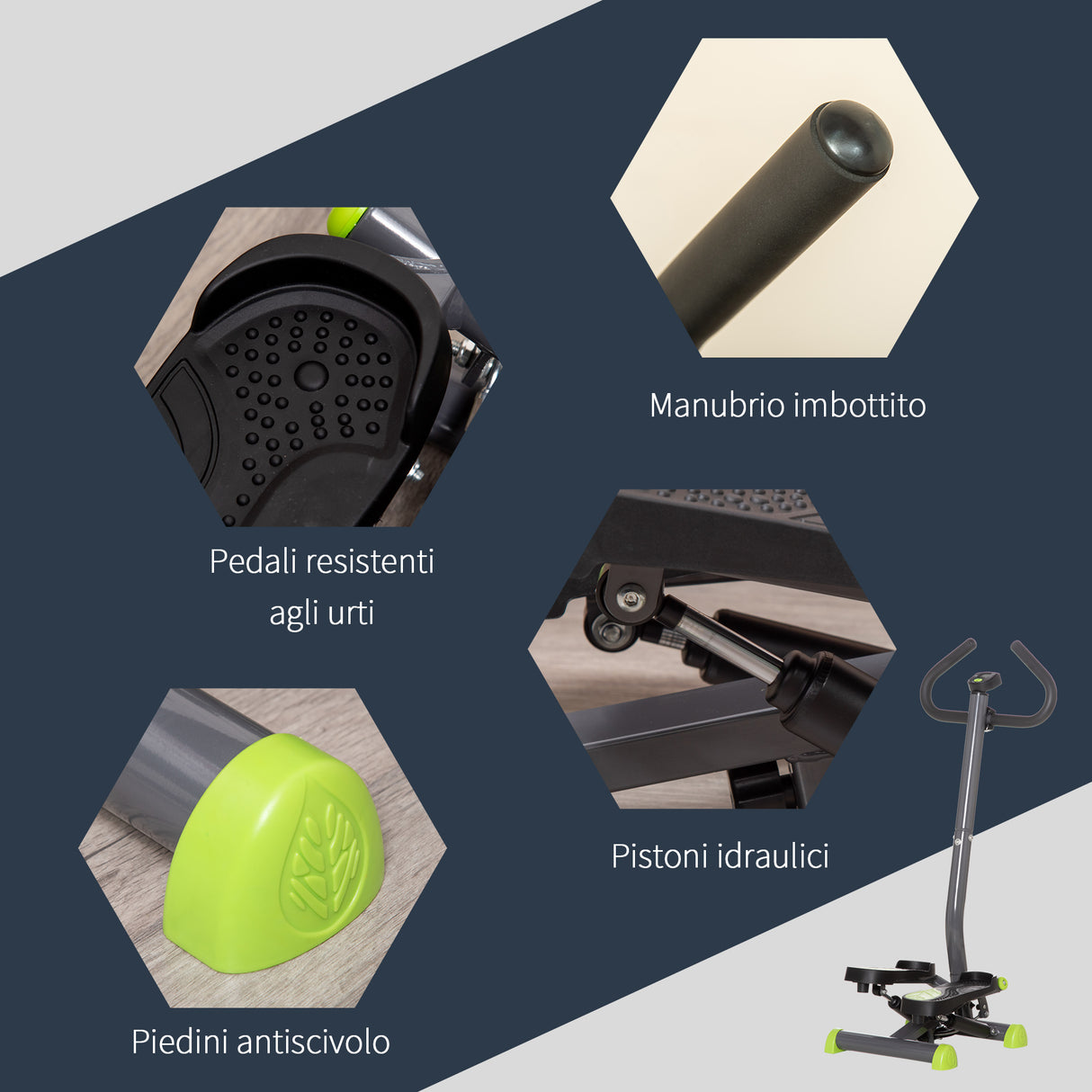 easycomfort easycomfort stepper con manubrio e monitor lcd pedali antiscivolo e struttura in acciaio e abs grigioverde