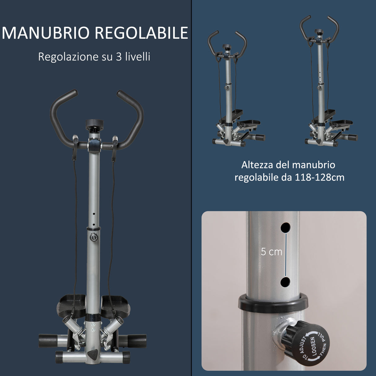 easycomfort easycomfort stepper con manubrio regolabile monitor lcd ed elastici 55x53x118 128cm nero