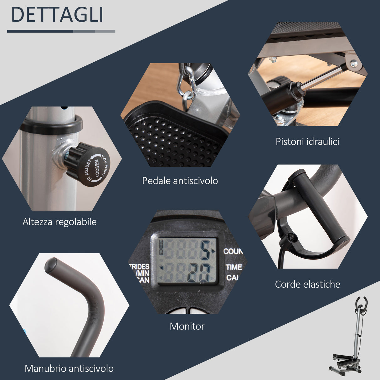 easycomfort easycomfort stepper con manubrio regolabile monitor lcd ed elastici 55x53x118 128cm nero