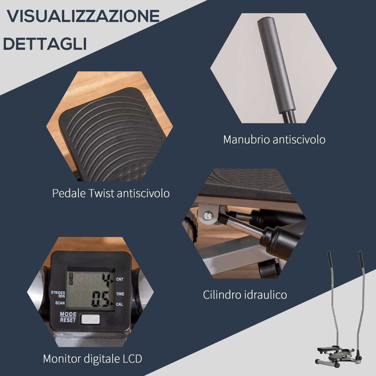 easycomfort easycomfort stepper maniglie step fitness con monitor lcd per casa e palestra argento