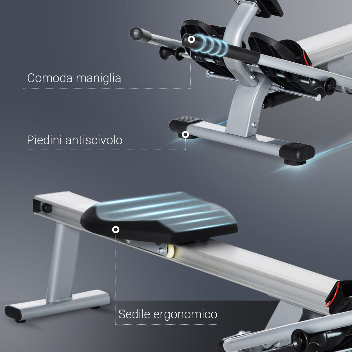 easycomfort vogatore a 12 resistenze con monitor digitale e struttura in alluminio acciaio e abs 160x61x50 cm