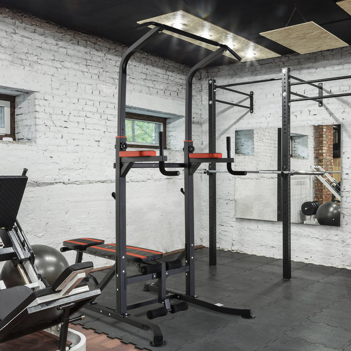 easycomfort easycomfort stazione di allenamento pieghevole multifunzionale in acciaio rosso e nero