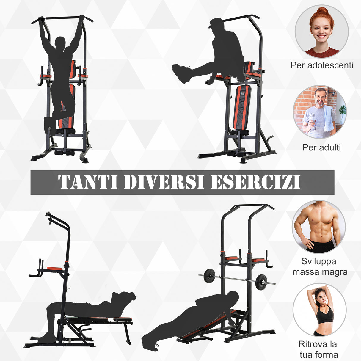 easycomfort easycomfort stazione di allenamento pieghevole multifunzionale in acciaio rosso e nero