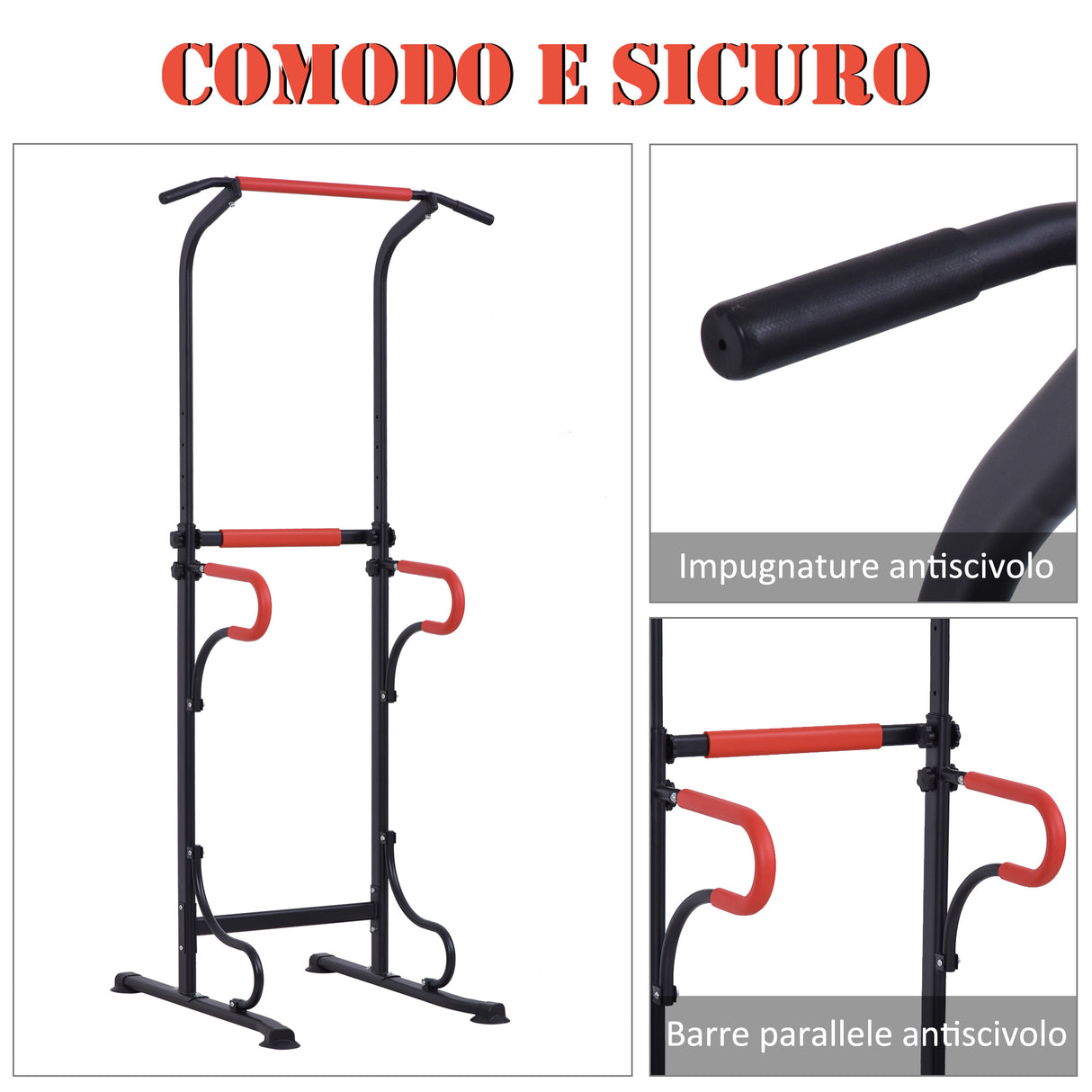 easycomfort easycomfort barra per trazioni power tower stazione fitness multifunzione regolabile 171 219cm nero rosso