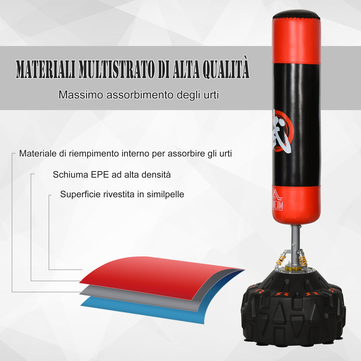 easycomfort easycomfort sacco boxe da terra con supporto per allenamento professionale a casa o in palestra nero e rosso 60 x 180 cm